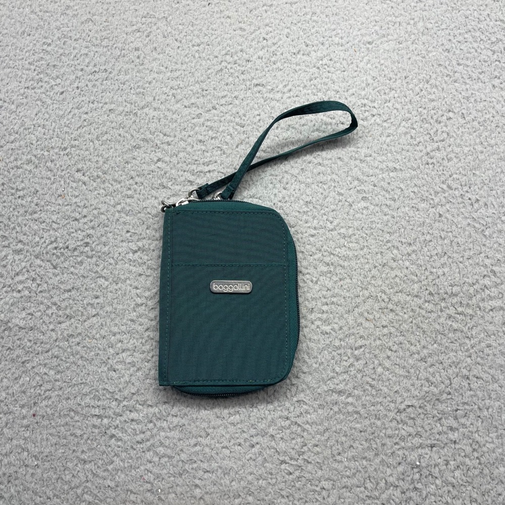 Baggallini Deep Green Nylon Zip Around Wristlet Wallet Travel Organizer